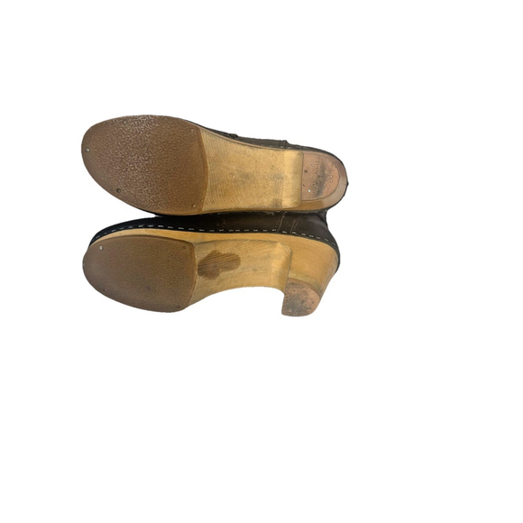 Swedish Hasbeens Jodhpur Toffel Wood Clog Black Leather Strap Boots - Picture 14 of 16